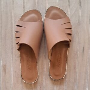 Antika Handmade Leather Cut Out Slide Rhinestone Trim Slip-On Flats Sandals